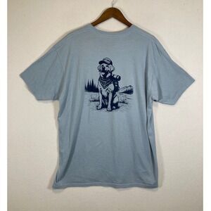Eddie Bauer Graphic T-Shirt Mens XXL Light Blue Happy Camper Dog Short Sleeve